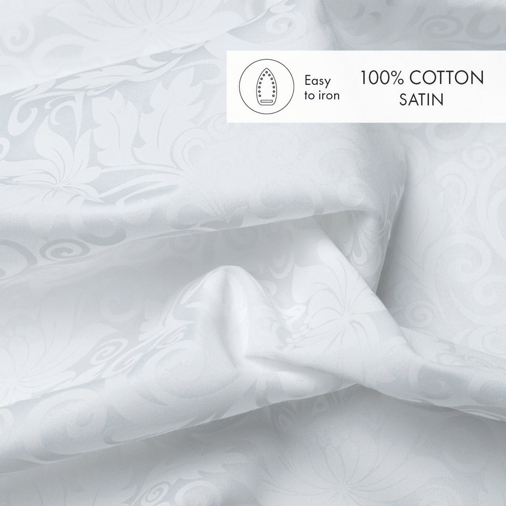 Set di 2 Federe Jacquard Stampate in Raso di Cotone - Bianco - Fiore Incantato