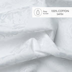 Set di 2 Federe Jacquard Stampate in Raso di Cotone - Bianco - Fiore Incantato