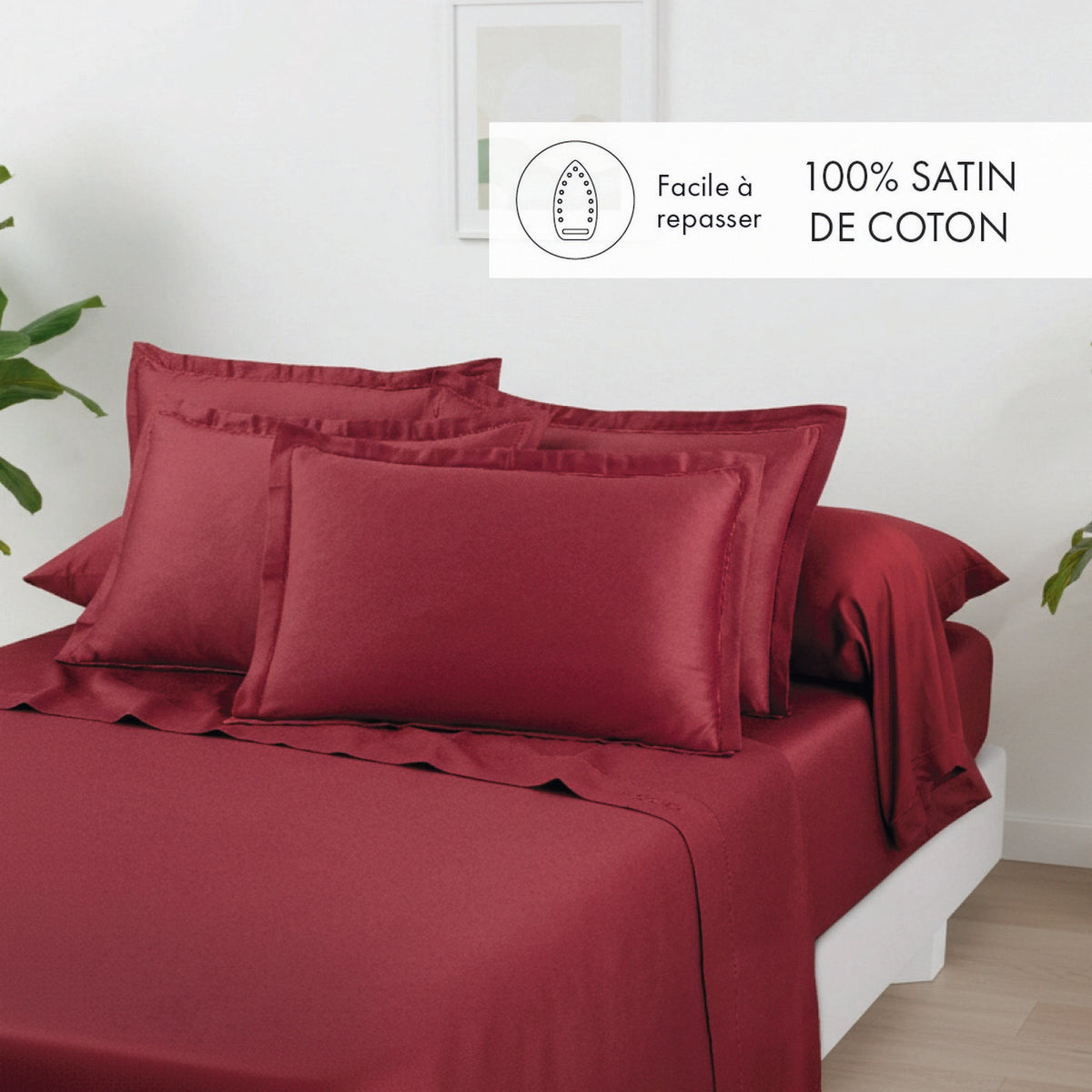 Set de 2 fundas de almohada de satén de algodón - Burdeos 01 - Liso 1 Baratta