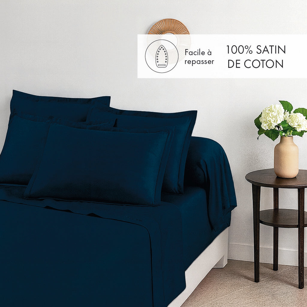 Set di 2 federe in raso di cotone - Blu 11 - Tinta unita