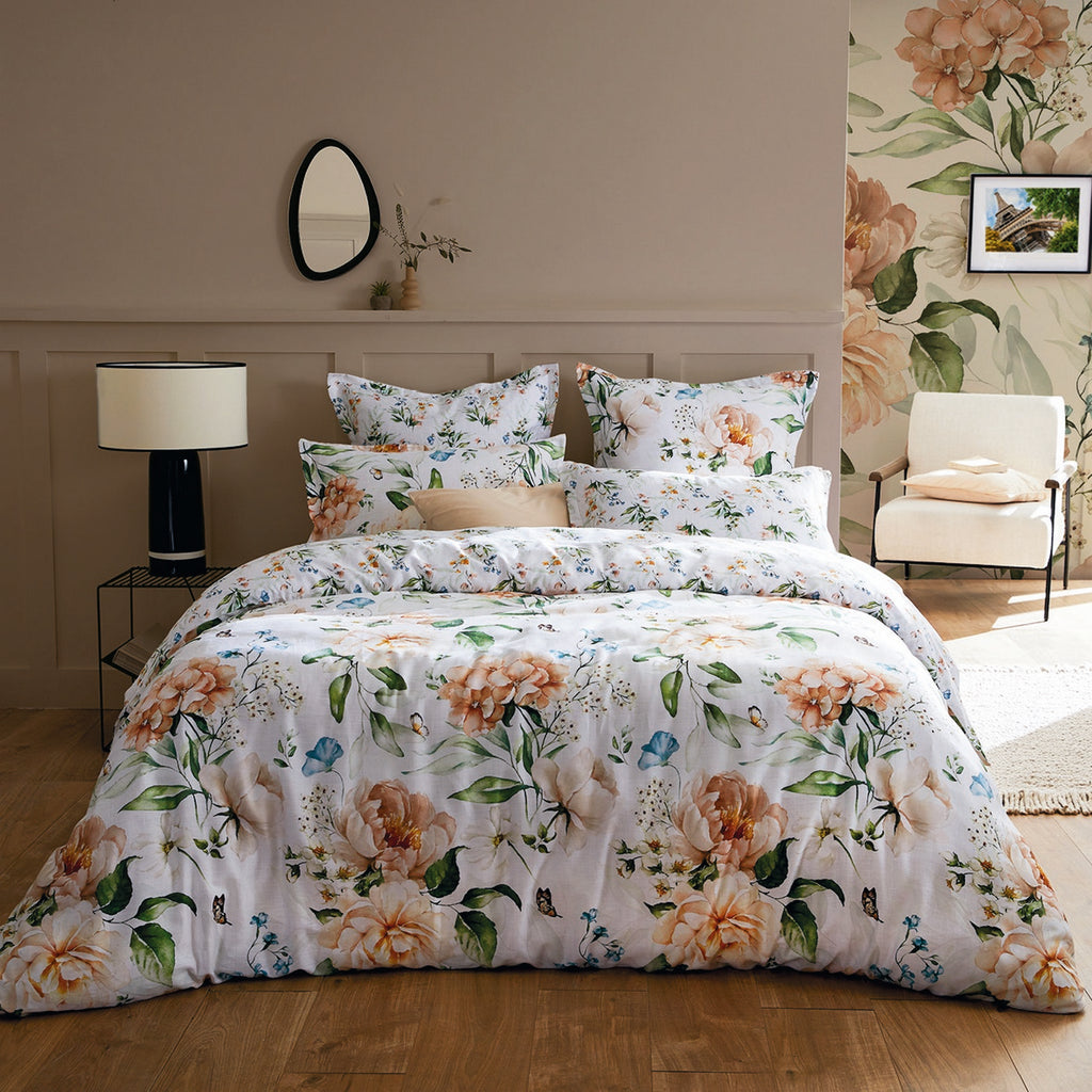 Funda Nórdica + Fundas De Almohada Satén De Algodón - Blanco - Jardin De Fleurs