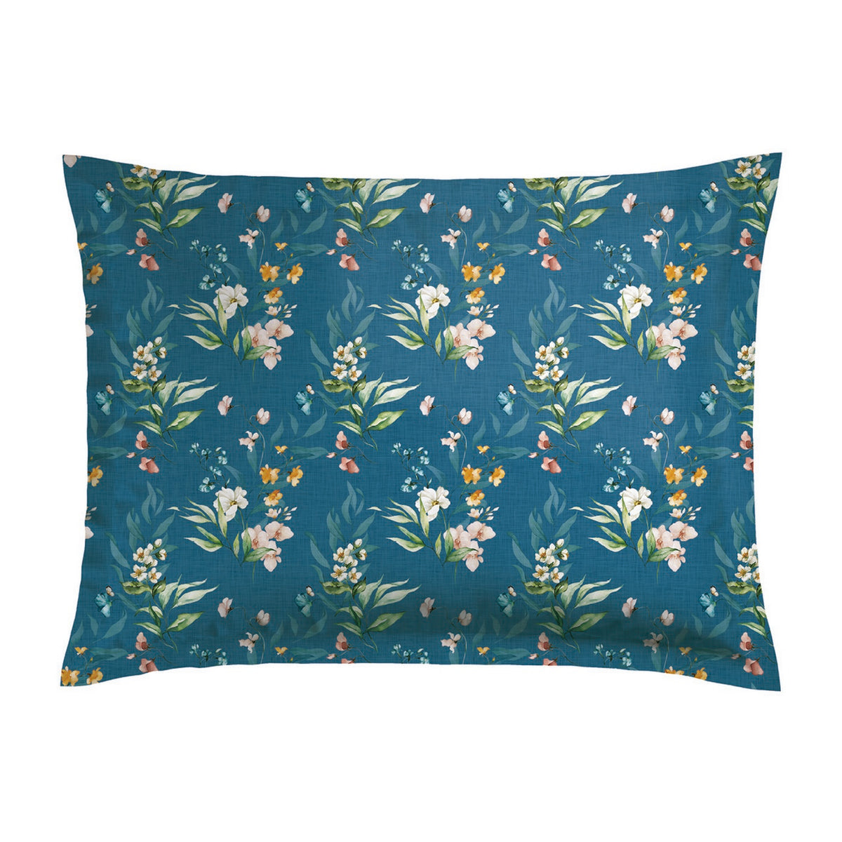 Set di 2 federe in raso di cotone - Blu - Giardino di fiori