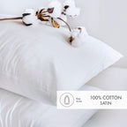 Juego De 2 Fundas De Almohada De Satén De Algodón - Blanco - Liso
