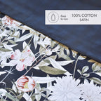 Set De 2 Fundas De Almohada De Satén De Algodón - Azul Oscuro - Noche Floral