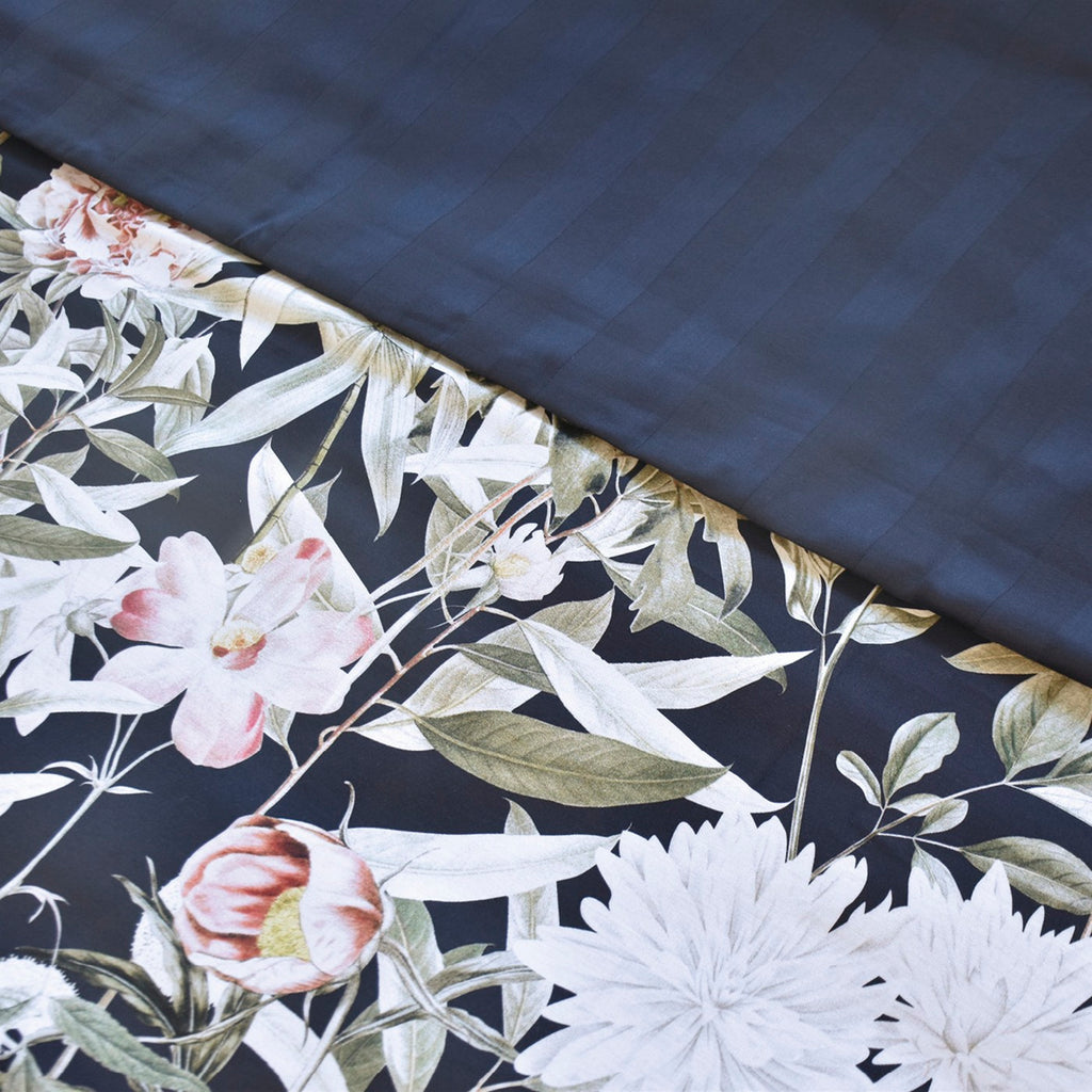 Set De 2 Fundas De Almohada De Satén De Algodón - Azul Oscuro - Noche Floral