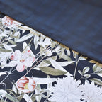 Set De 2 Fundas De Almohada De Satén De Algodón - Azul Oscuro - Noche Floral