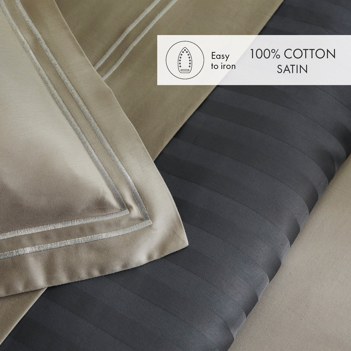 Set di 2 federe in raso di cotone - Taupe / Taupe - Nice