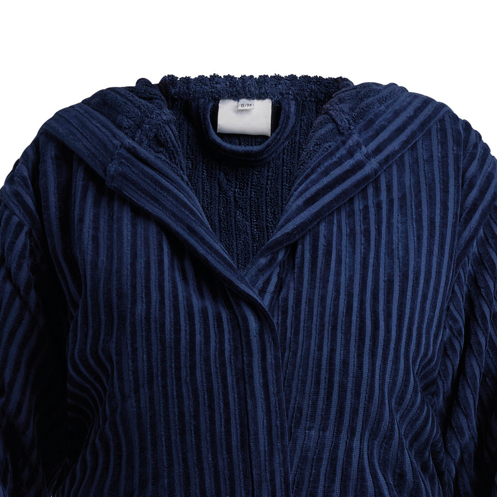 Albornoz Con Capucha - Azul Oscuro - Rayas Tejidas Jacquard