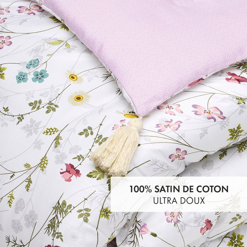Trapunta Con Nappe - Bianco / Viola - Fiori Selvatici