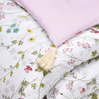 Trapunta Con Nappe - Bianco / Viola - Fiori Selvatici