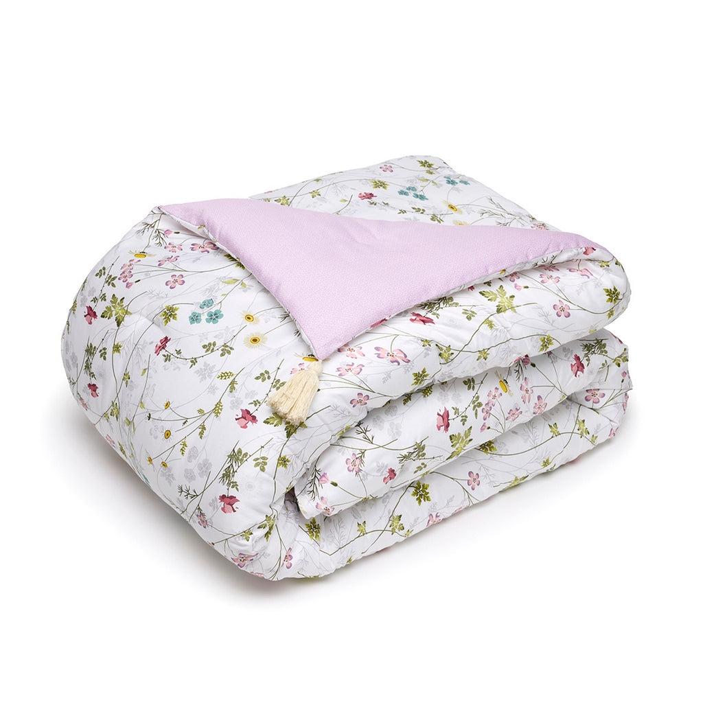 Trapunta Con Nappe - Bianco / Viola - Fiori Selvatici