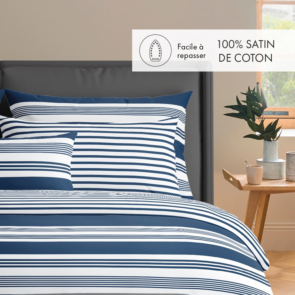 Set di 2 federe in raso di cotone - Blu - Léna