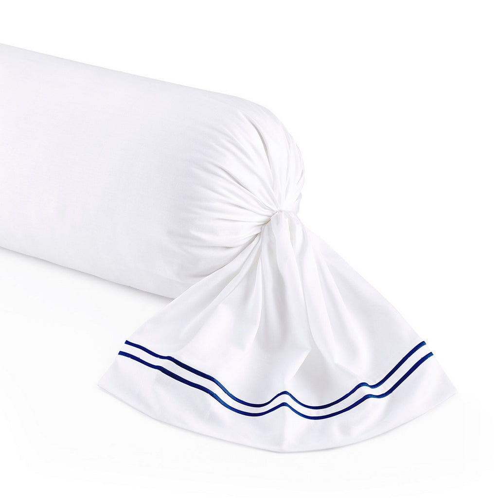 Funda De Almohadón De Satén De Algodón - Azul Oscuro / Blanco - Nice