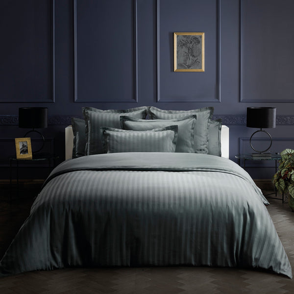 Dobby Stripe Woven - Parure Housse De Couette + 1 ou 2 Taie(s) D'Oreiller - Satin De Coton - Rayure Tissé Dobby - Gris Foncé