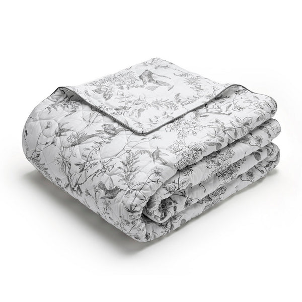 Colibri Floral - Couvre-Lit - Satin De Coton - Noir Gris