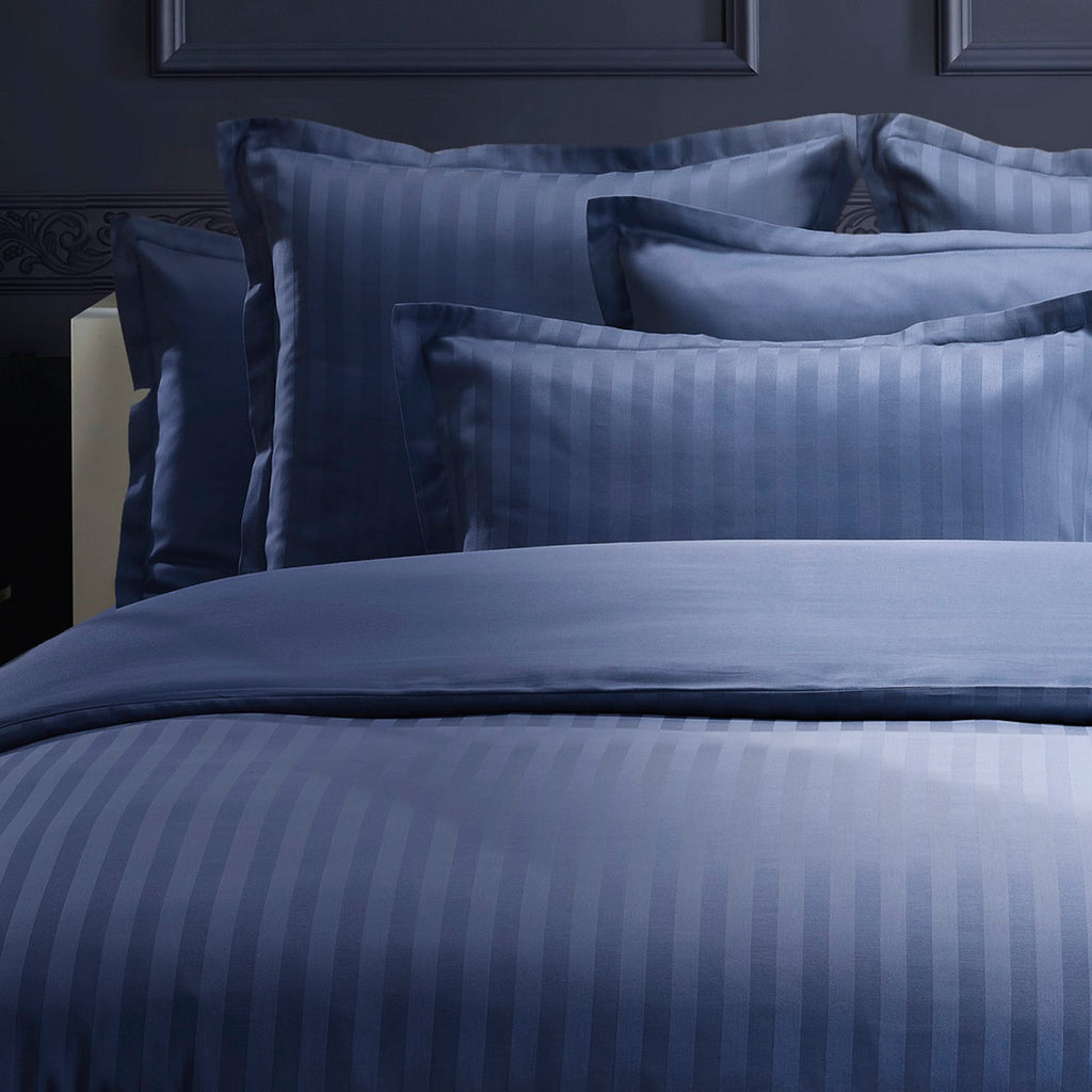Dobby Stripe Woven - Flat Sheet - Cotton Satin - Dobby Stripe - Blue