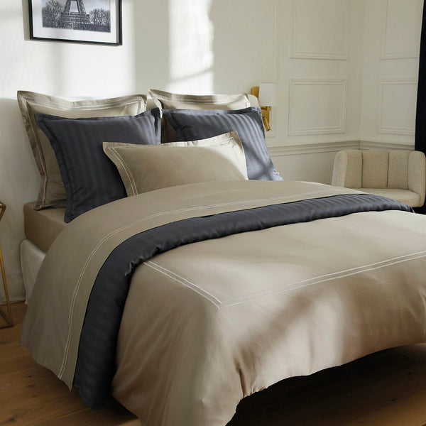 Paris - Duvet Cover + 1 or 2 Pillowcase(s) - Cotton Satin - Taupe / Taupe