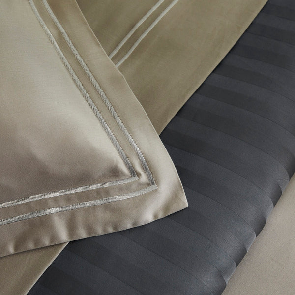 Paris - Set Of 2 Pillowcases - Cotton Satin - Taupe / Taupe
