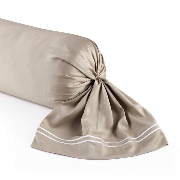Paris - Bolster Case - Cotton Satin - White / Taupe