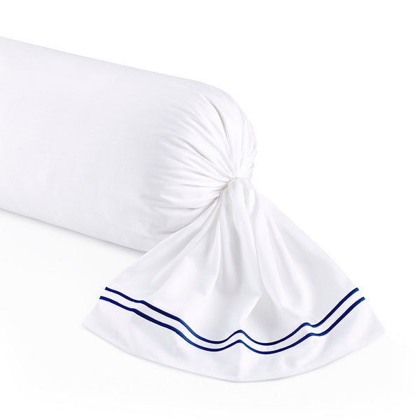 Paris - Bolster Case - Cotton Satin - Dark Blue / White