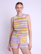 Crochet Round Neck Tank Top - Blue-Indigo