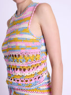 Crochet Round Neck Tank Top - Blue-Indigo