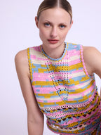 Crochet Round Neck Tank Top - Blue-Indigo