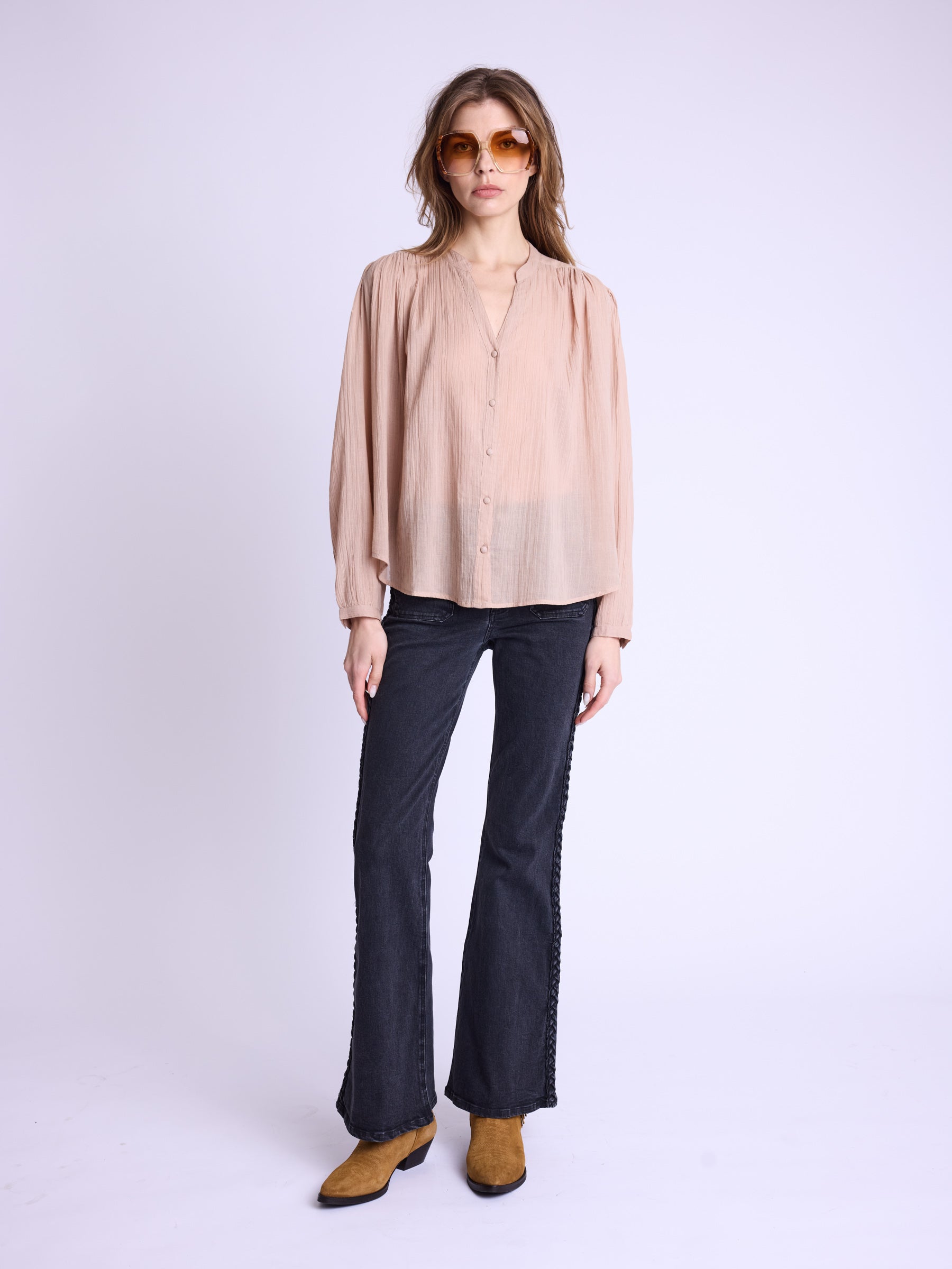 Berenice - Plain Dropped-Shoulder Shirt - Nude