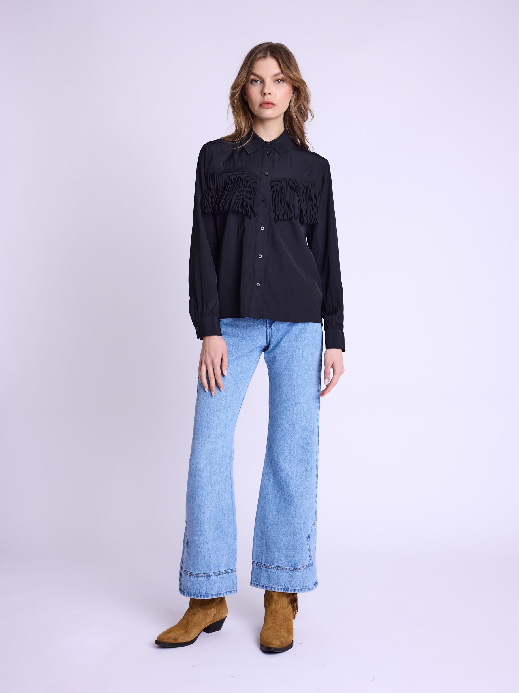 Camisa con flecos - Negro