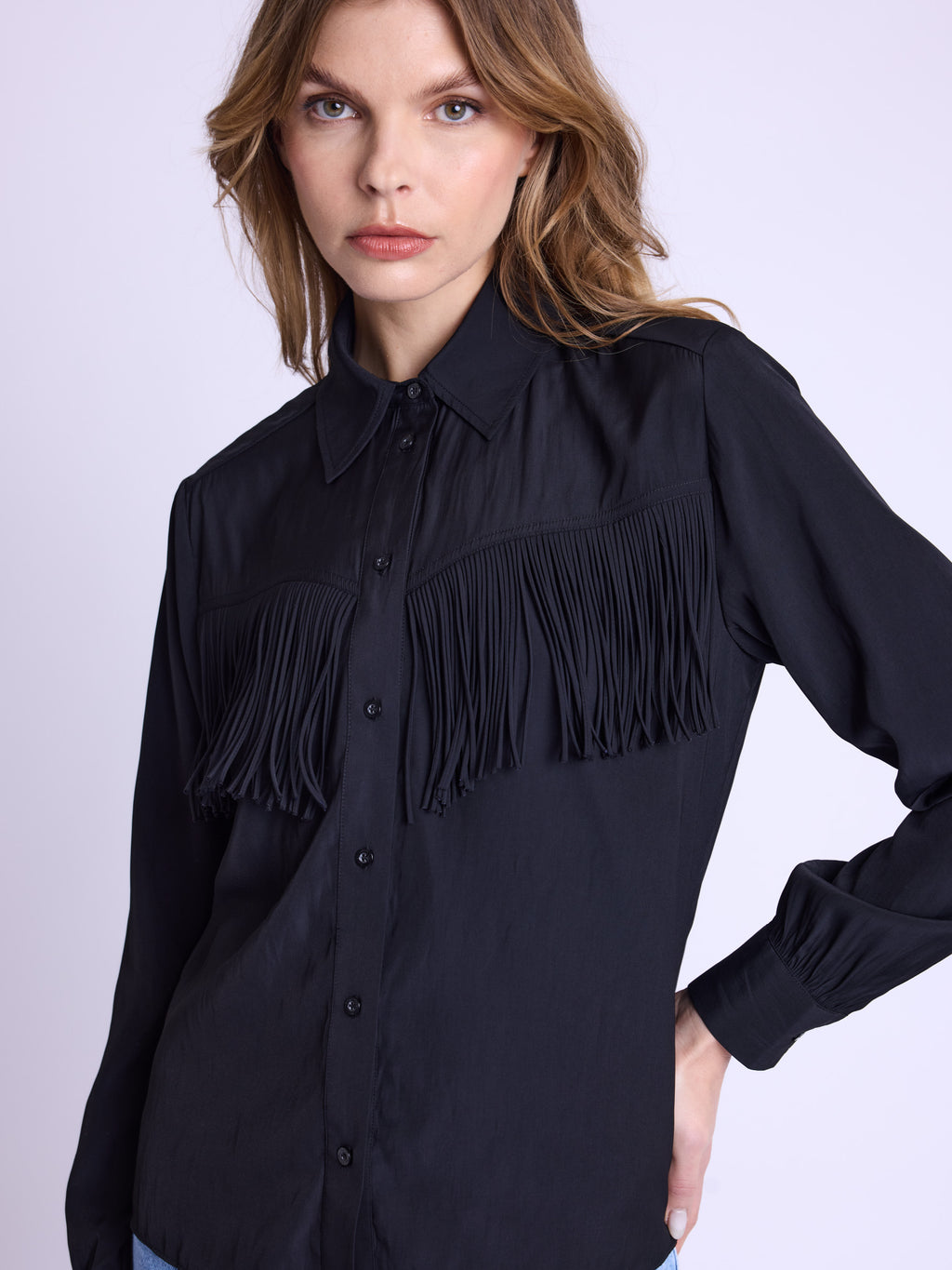 Camisa con flecos - Negro