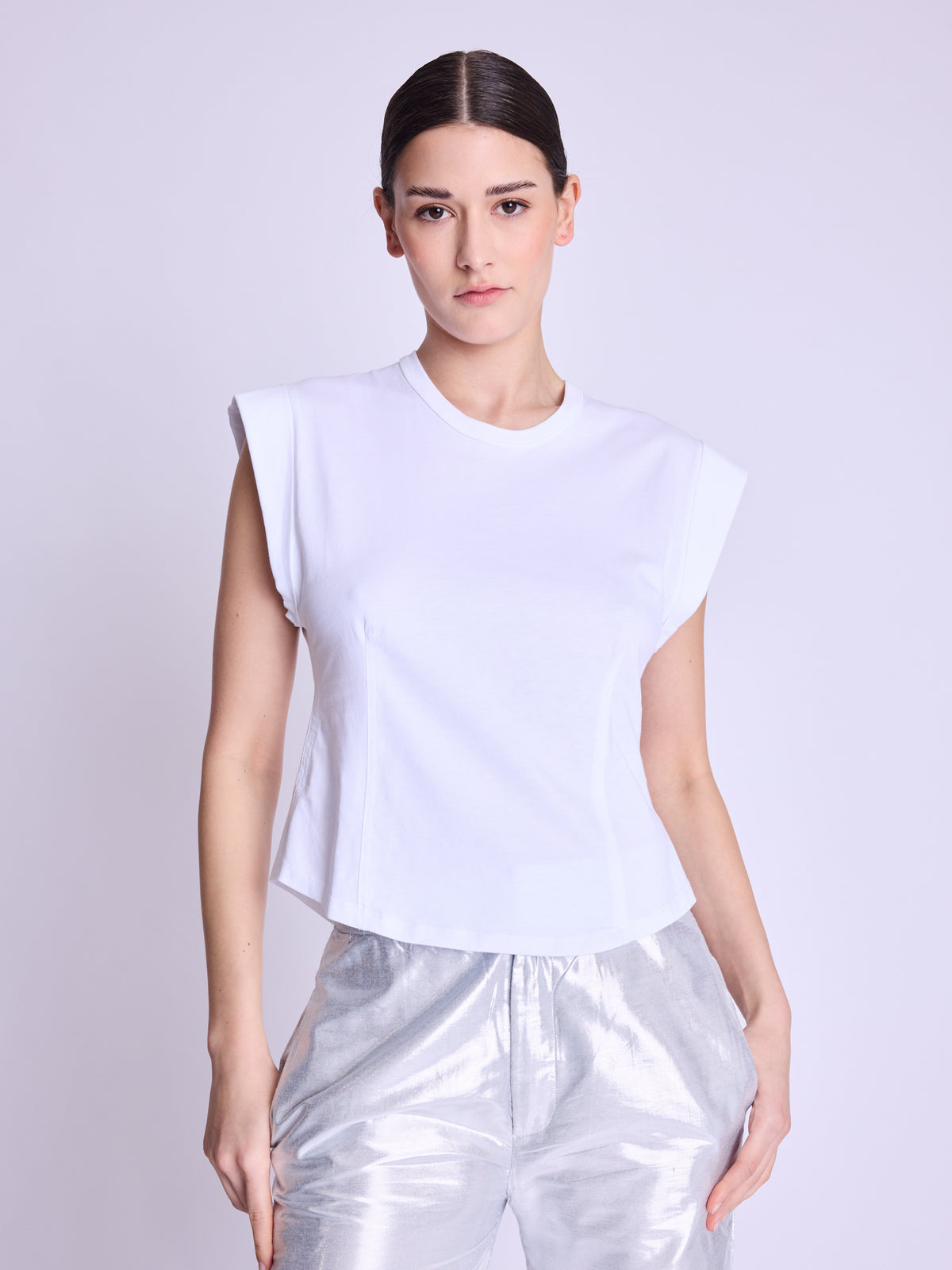 Tshirt Col Rond Corset - White