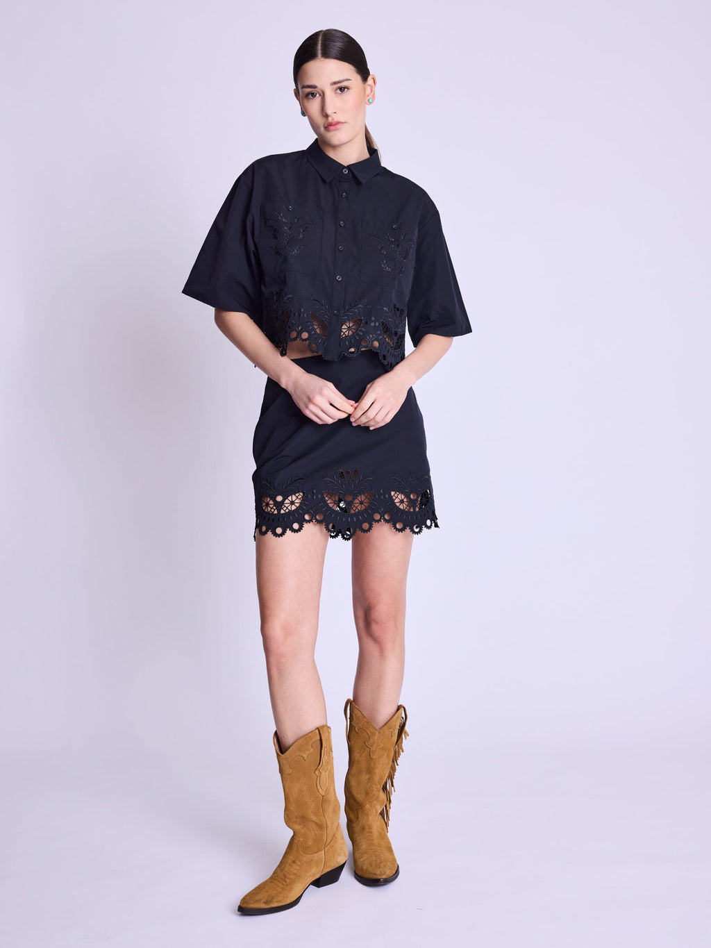 Berenice - Jupe Courte Bas Brode - Black