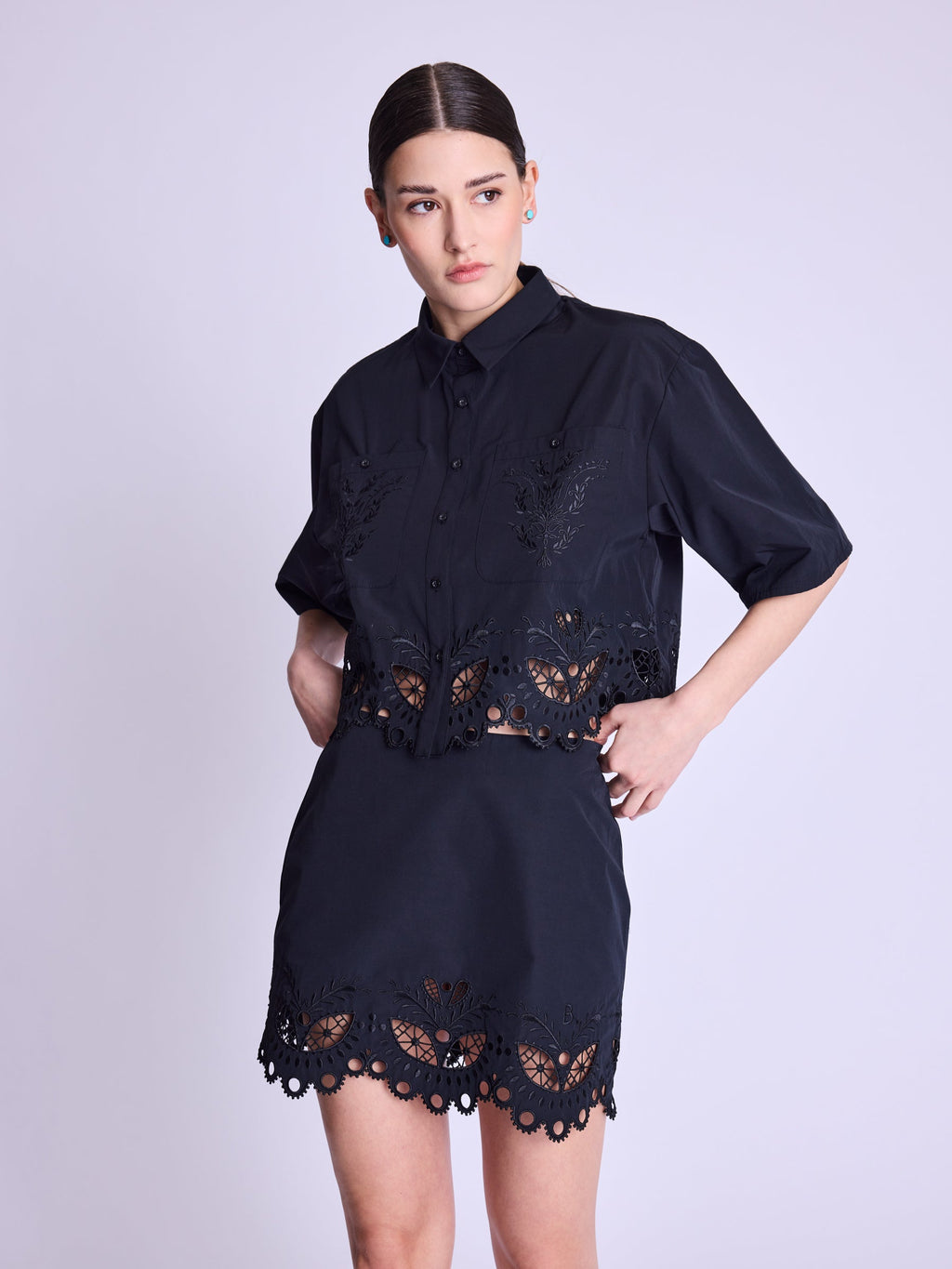 Berenice - Jupe Courte Bas Brode - Black