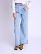 Berenice - Pantalon Flare Gros Clous Cote - Denim-Blue