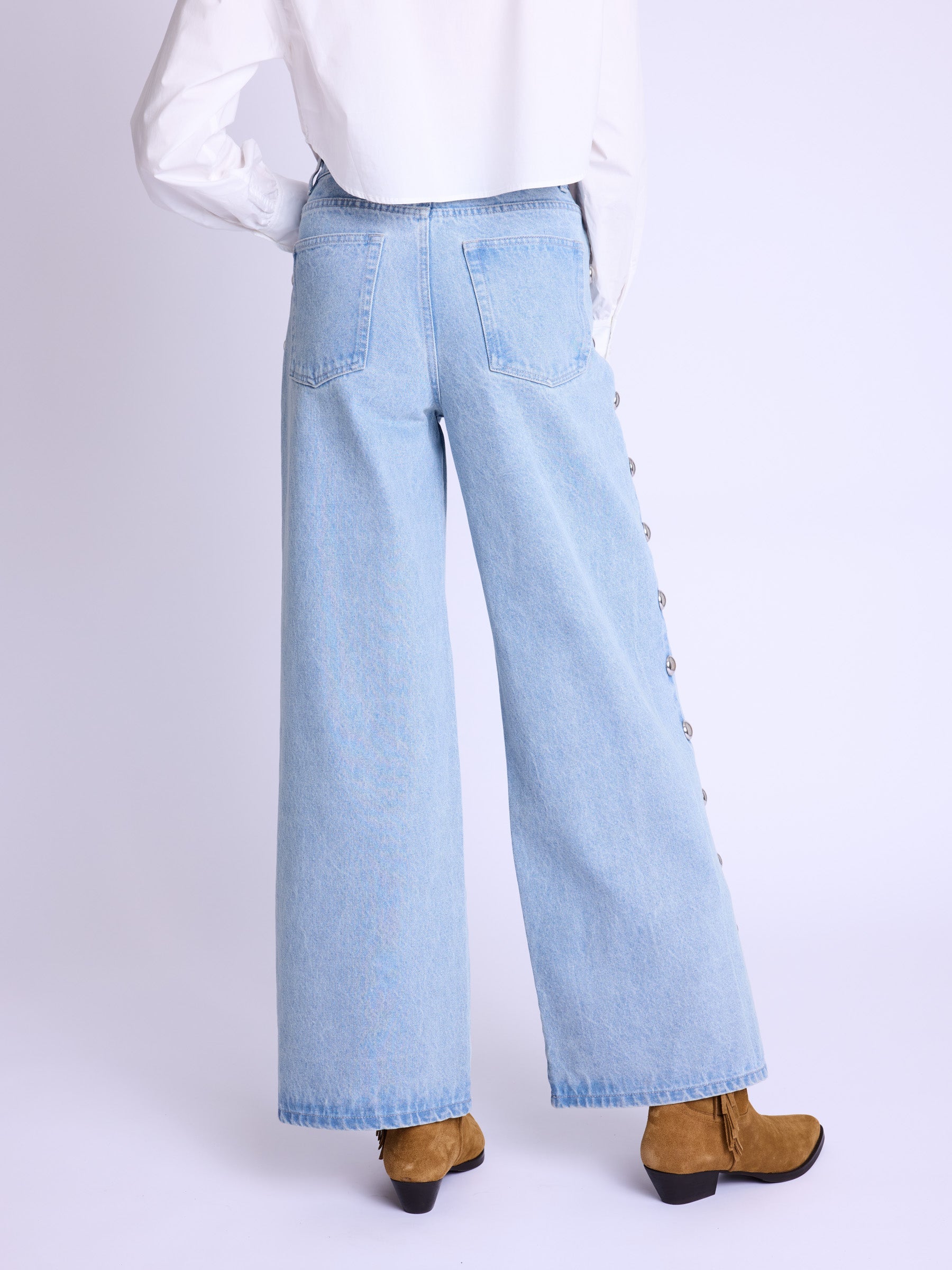 Berenice - Pantalon Flare Gros Clous Cote - Denim-Blue