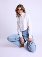 Berenice - Pantalon Flare Gros Clous Cote - Denim-Blue