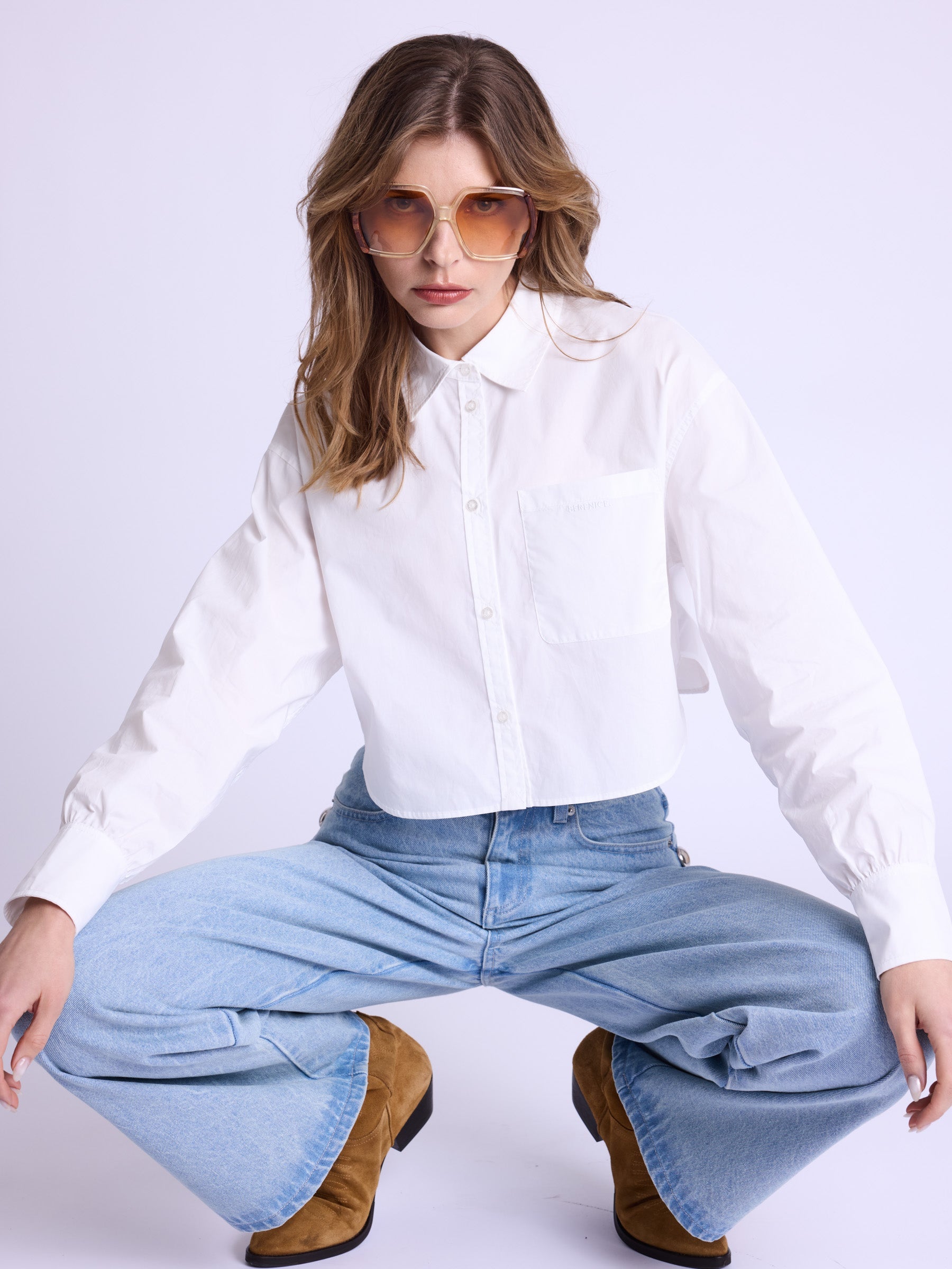 Berenice - Pantalon Flare Gros Clous Cote - Denim-Blue