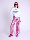 Pink Metallic Straight Pants - Pink-Metal