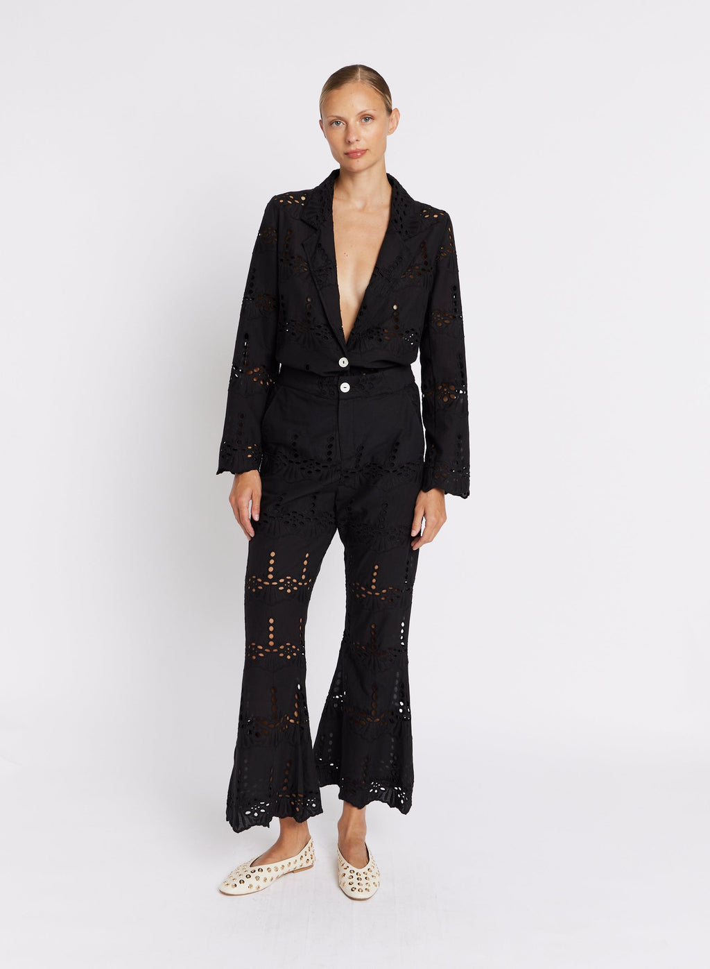 Berenice - Pantalon Broderie Anglaise - Black