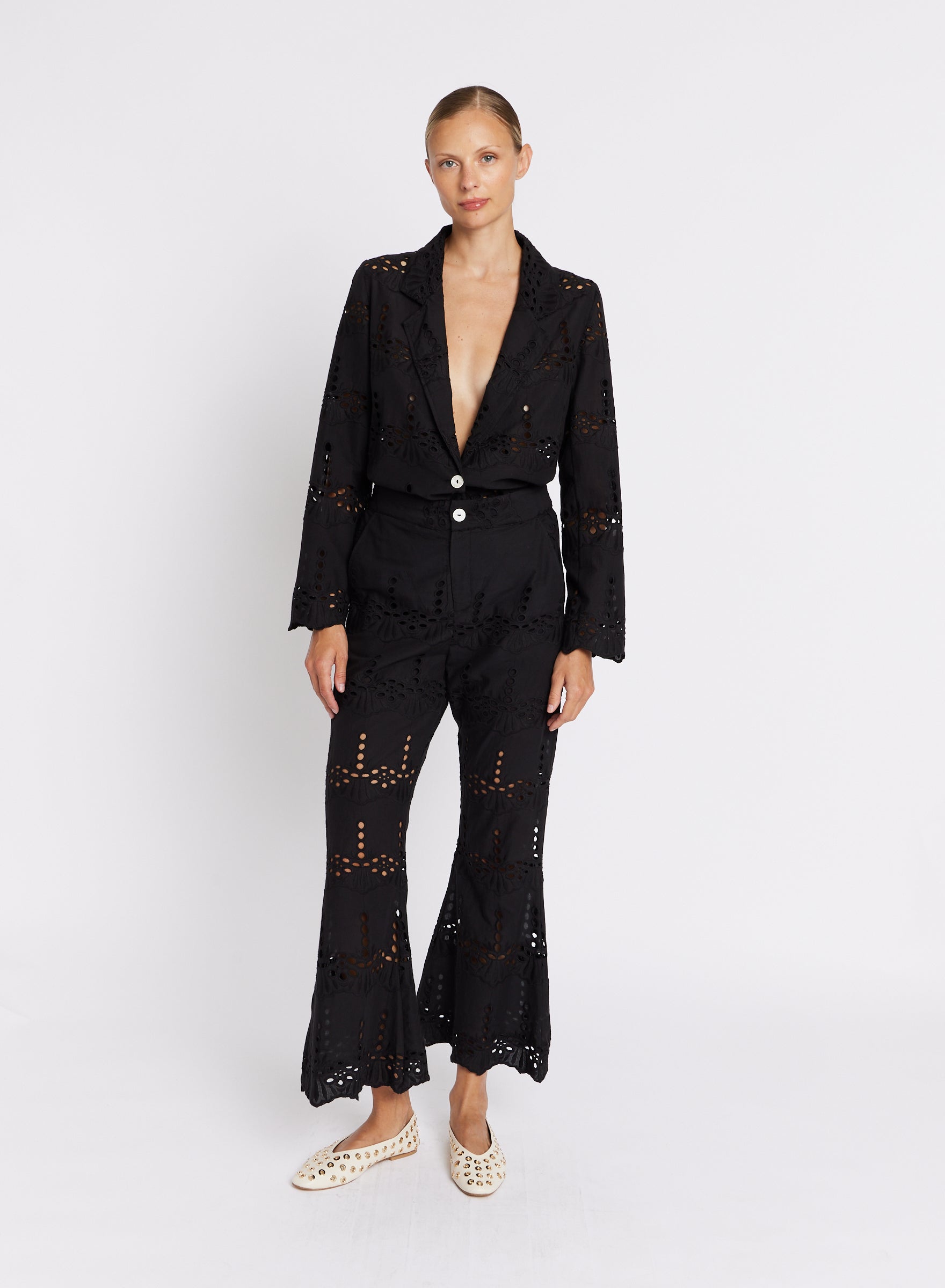 Berenice - Pantalon Broderie Anglaise - Black