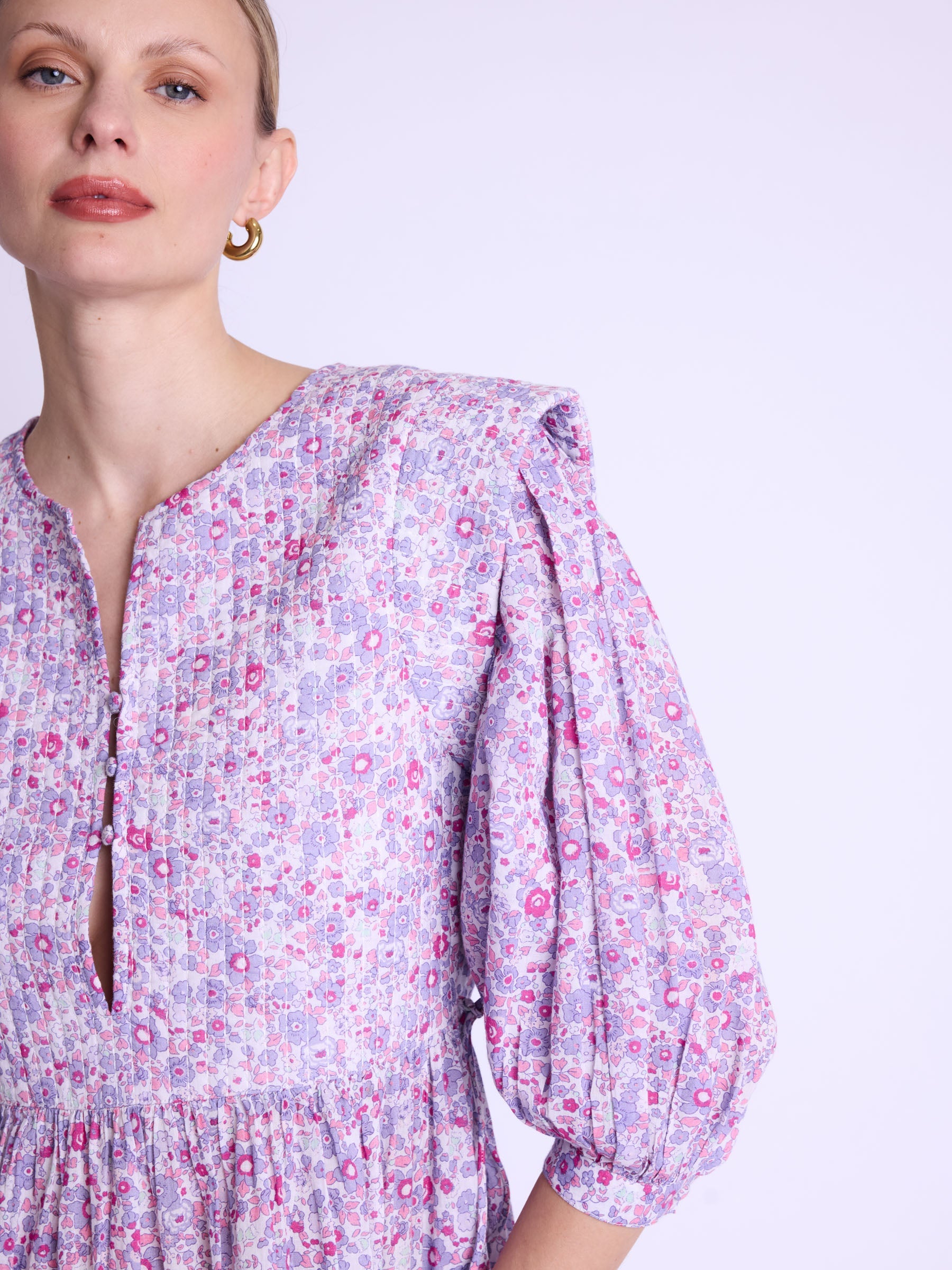 Dvt Quilted Long Dress - Pink-Liberty-Print