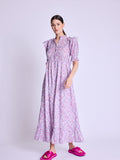 Long Dress With Ribbed Drawstring - Pink-Liberty-Print