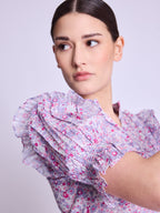 Long Dress With Ribbed Drawstring - Pink-Liberty-Print