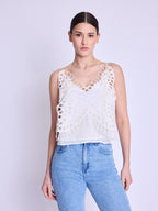 Top con bordado de mariposas - Blanco roto
