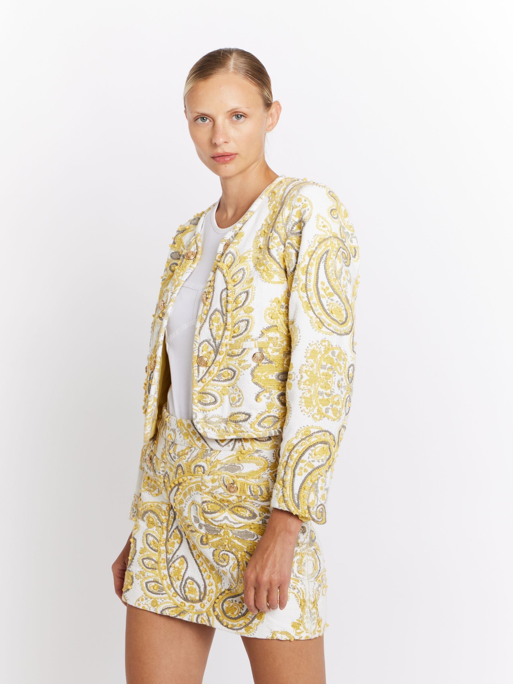 Short Jacquard Jacket - Yellow-Jacquard