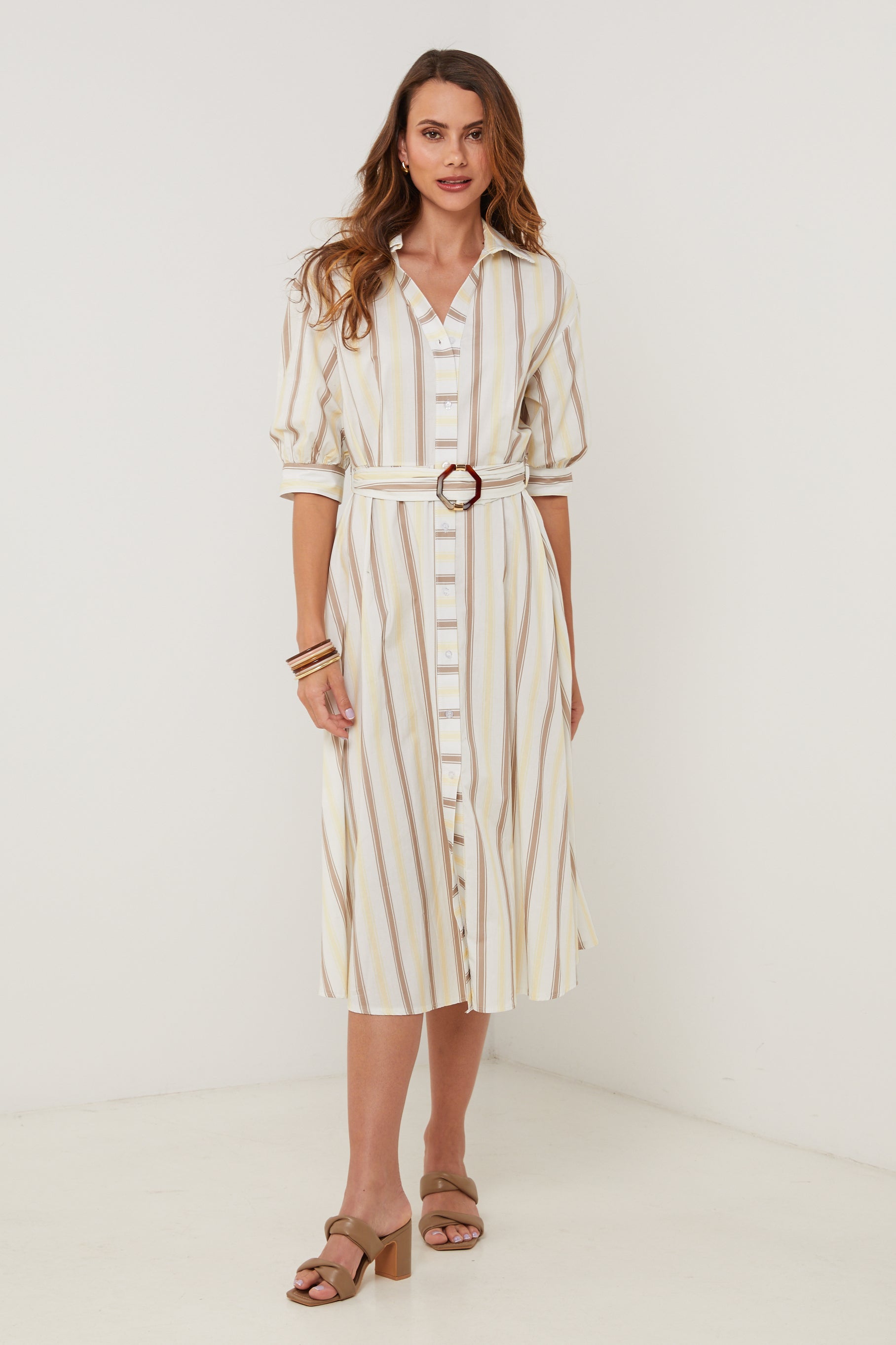 Robe - Jaune Blanc - Femme