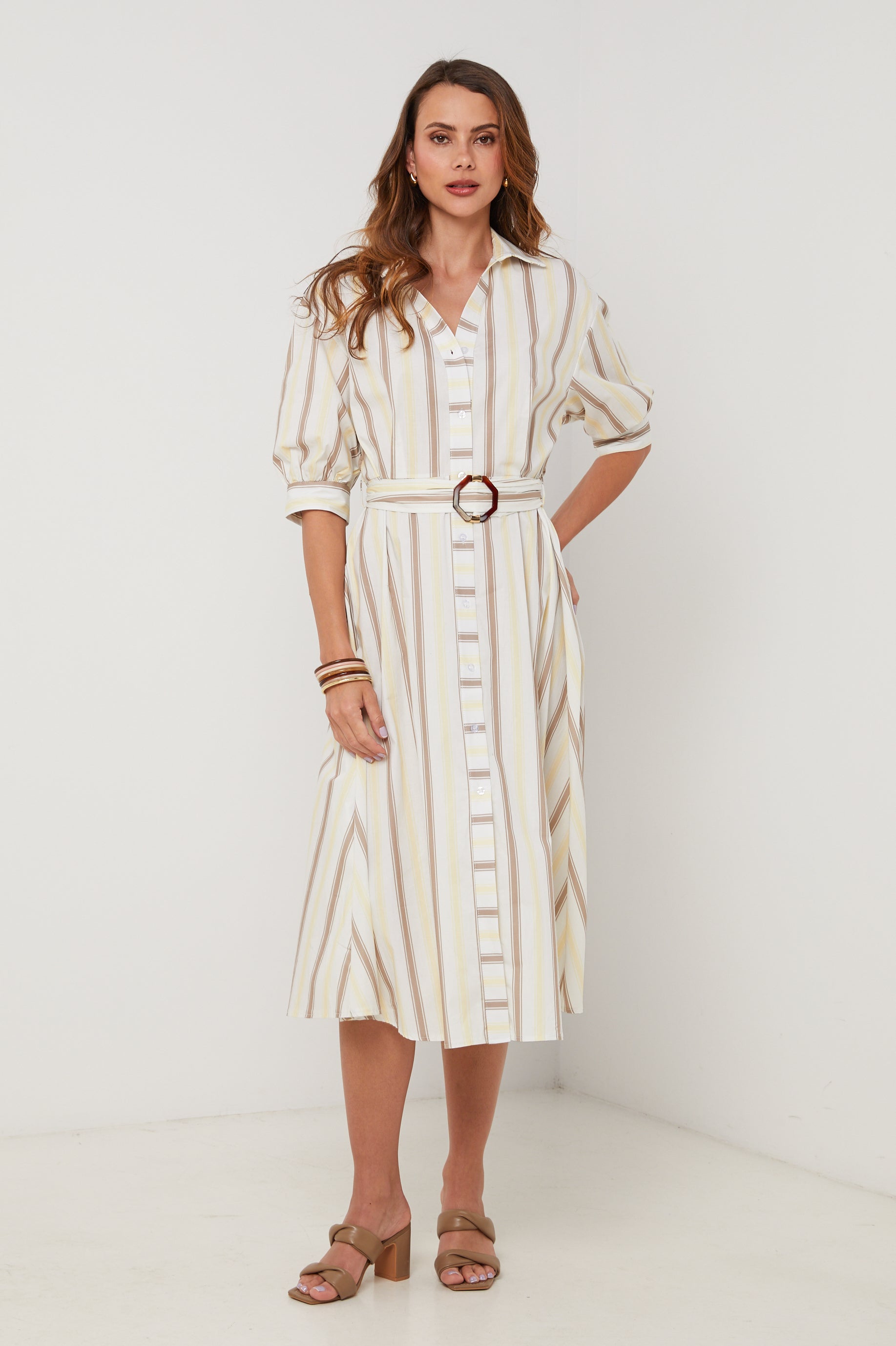 Robe - Jaune Blanc - Femme