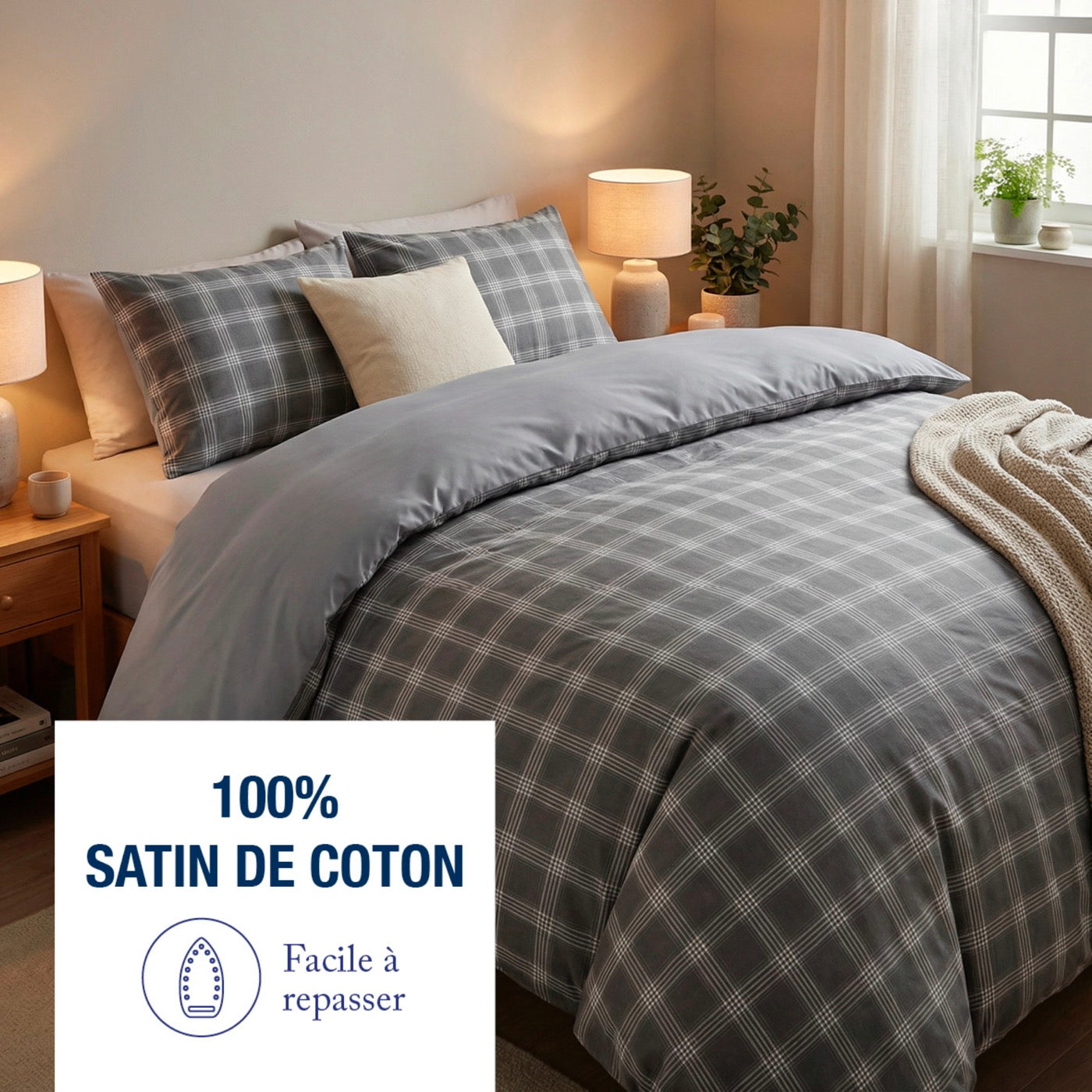 Duvet Cover + Pillowcase Cotton Satin - Heritage Grey - Grey