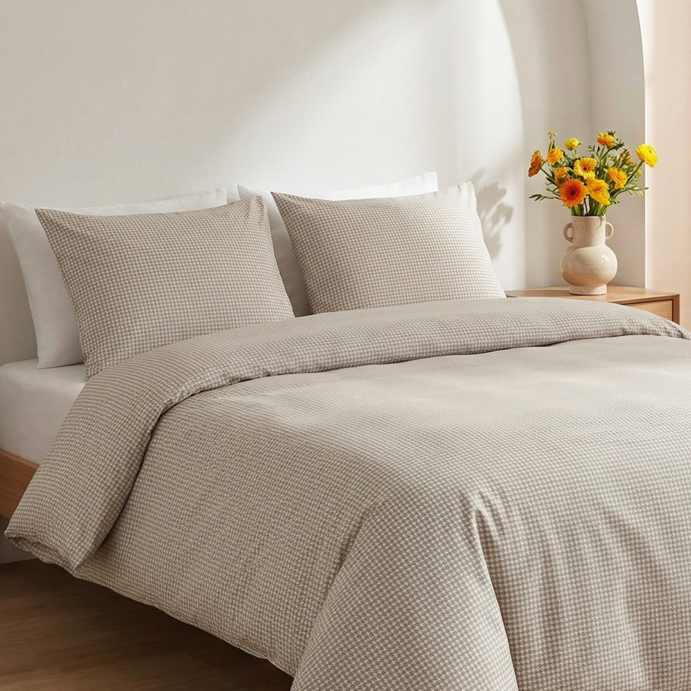 Funda De Almohada Satén De Algodón - Pata De Gallo - Topo