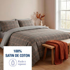 Duvet Cover + Pillowcase Cotton Satin - Prince Of Wales - Brown